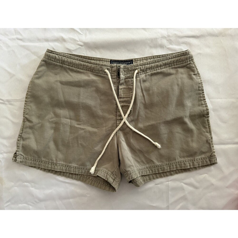 American Eagle Women Shorts Size 2 Khaki Cotton Drawstring Y2K Retro